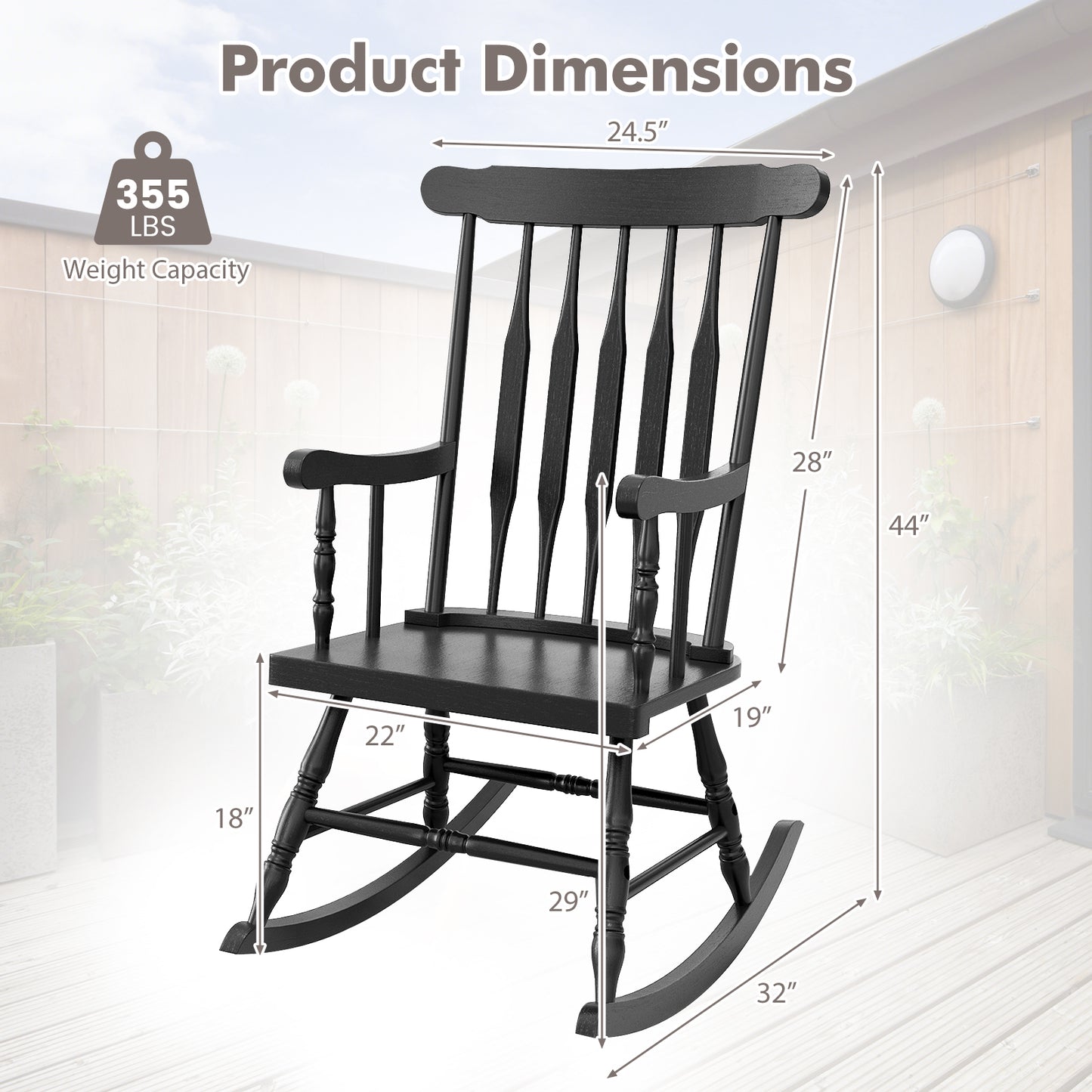 Solid Wood Porch Glossy Finish Rocking Chair, Black Patio Rocking Chairs & Gliders at Gallery Canada