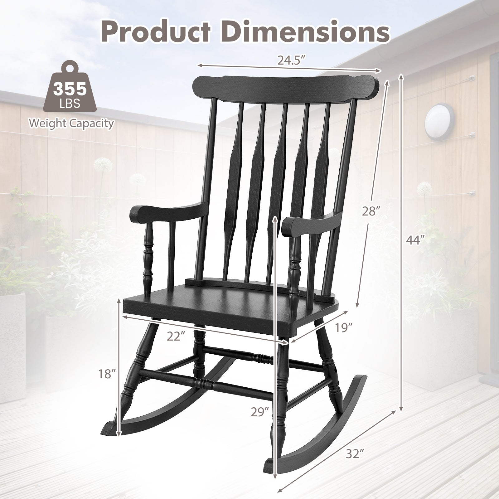 Solid Wood Porch Glossy Finish Rocking Chair, Black Patio Rocking Chairs & Gliders at Gallery Canada