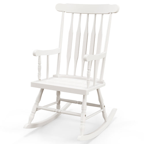 Solid Wood Porch Glossy Finish Rocking Chair, White