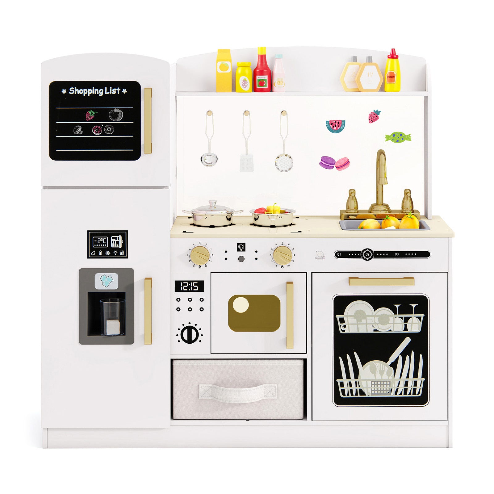 Wooden Kids Kitchen Playset With Chalkboard, Ice Maker, White Play Kitchen Sets at Gallery Canada