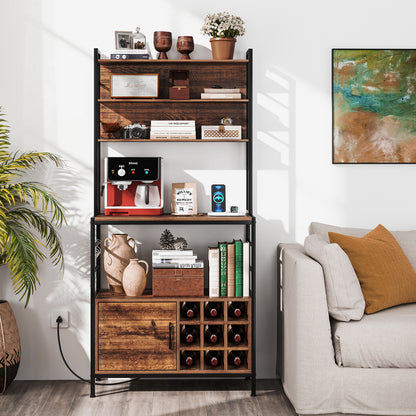 Coffee Bar Cabinet with S-Shaped Hooks and Wine Bottle Holders, Rustic Brown Wine Racks at Gallery Canada