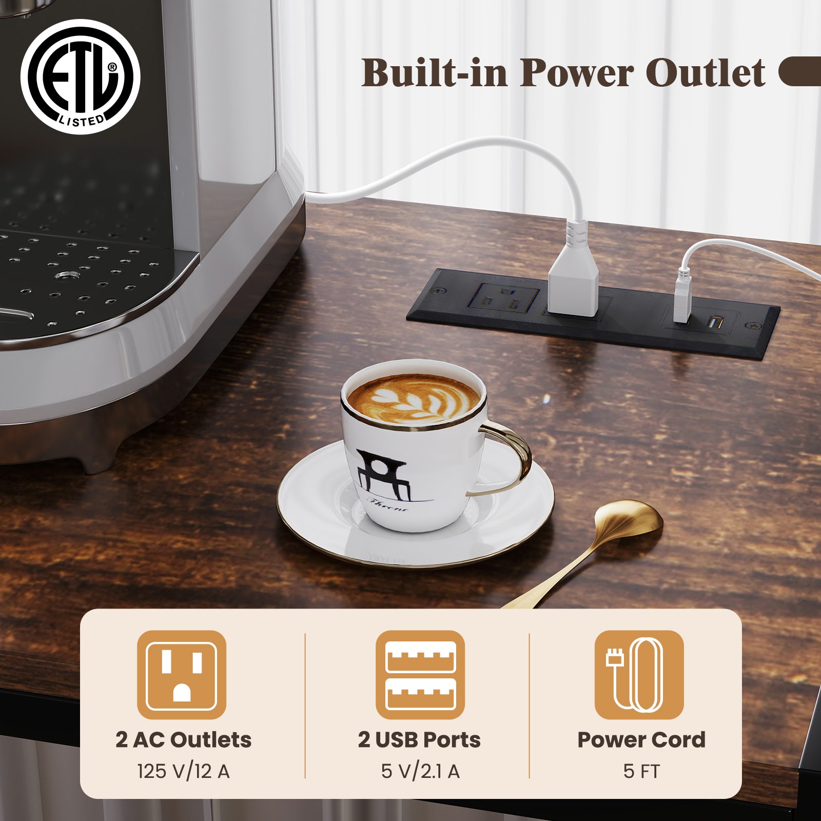 Coffee Bar Cabinet with S-Shaped Hooks and Wine Bottle Holders, Rustic Brown Wine Racks at Gallery Canada