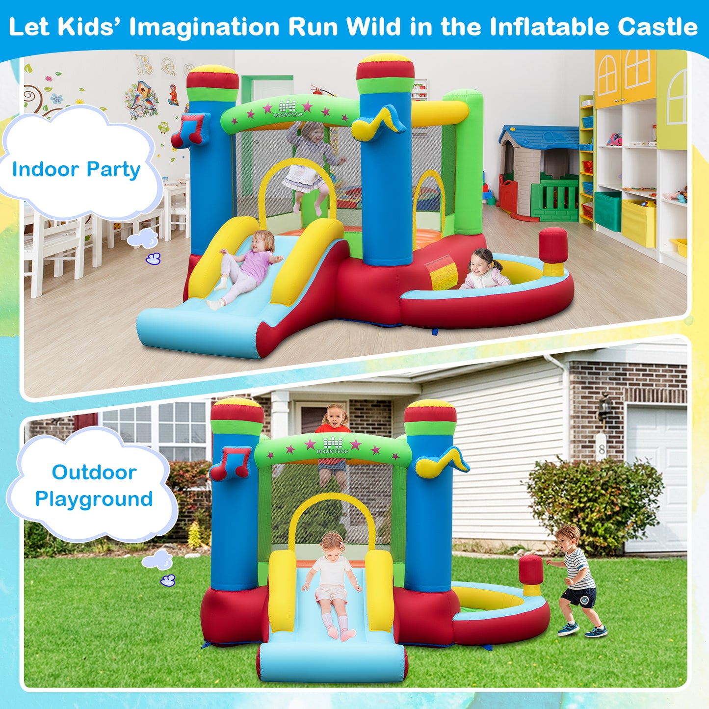 Inflatable Bounce House Kids Music-Themed Castle Sound Interaction Inflatable Bouncer without Blower, Multicolor Bounce House at Gallery Canada