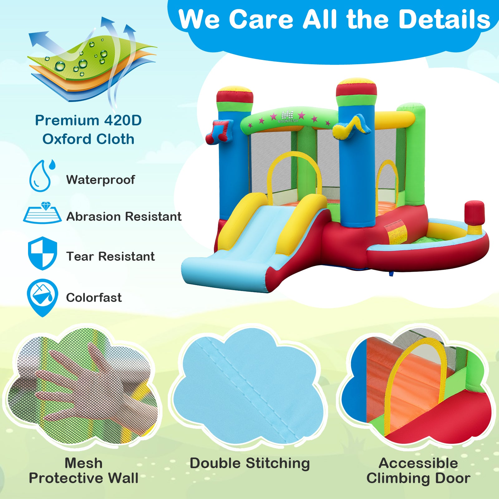 Inflatable Bounce House Kids Music-Themed Castle Sound Interaction Inflatable Bouncer without Blower, Multicolor Bounce House at Gallery Canada