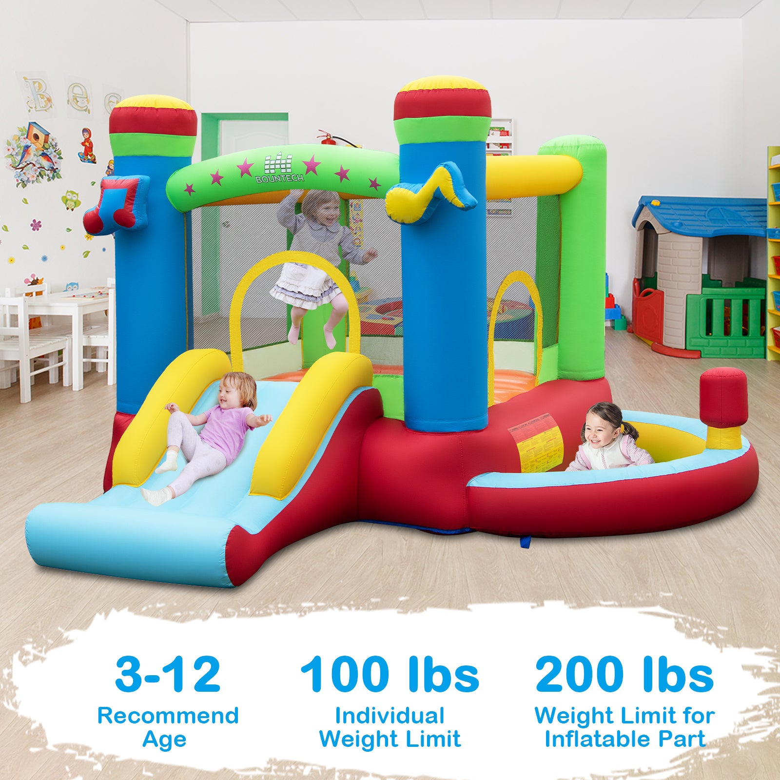 Inflatable Bounce House Kids Music-Themed Castle Sound Interaction Inflatable Bouncer without Blower, Multicolor Bounce House at Gallery Canada