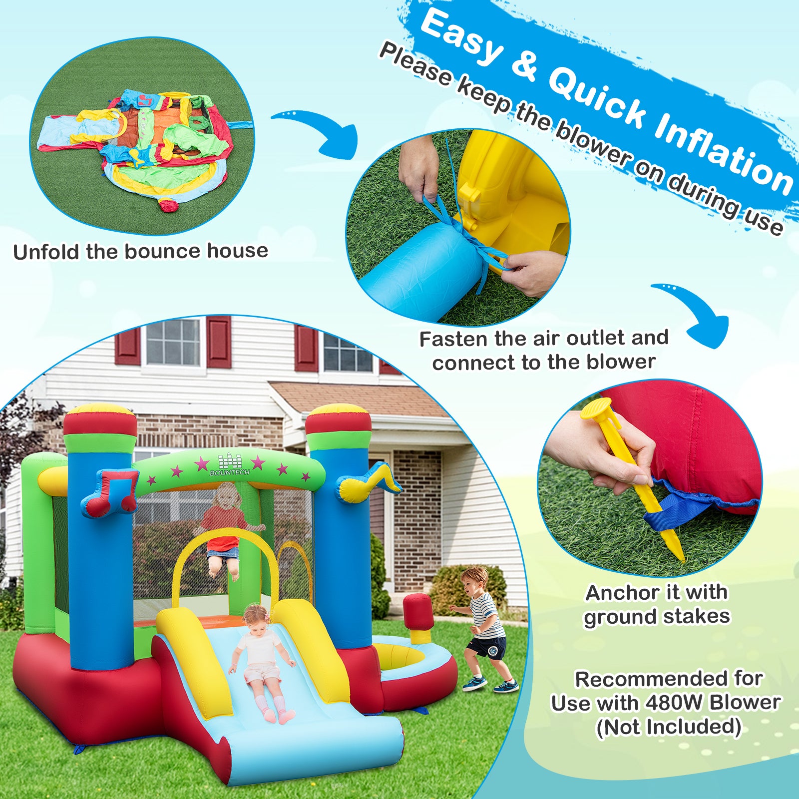 Inflatable Bounce House Kids Music-Themed Castle Sound Interaction Inflatable Bouncer without Blower, Multicolor Bounce House at Gallery Canada