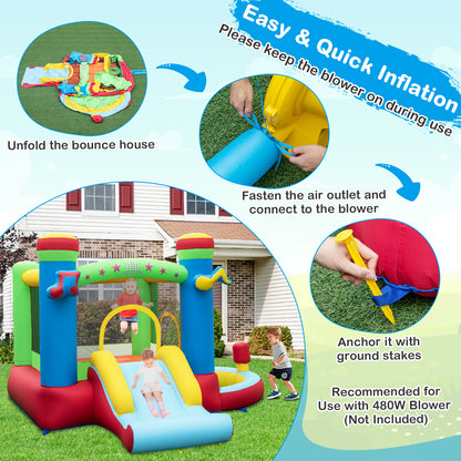Inflatable Bounce House Kids Music-Themed Castle Sound Interaction Inflatable Bouncer without Blower, Multicolor Bounce House at Gallery Canada