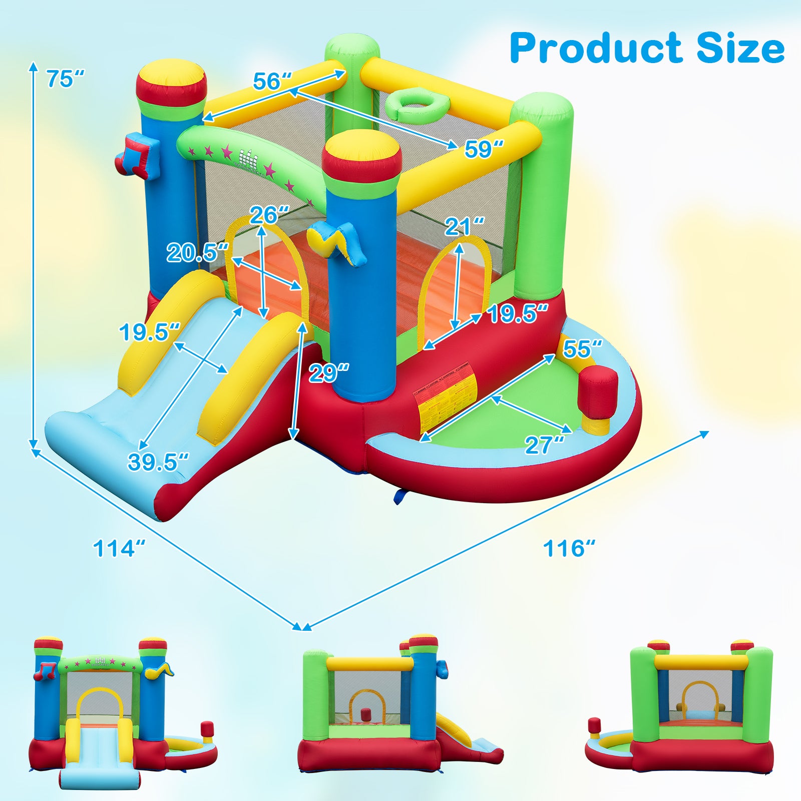 Inflatable Bounce House Kids Music-Themed Castle Sound Interaction Inflatable Bouncer without Blower, Multicolor Bounce House at Gallery Canada