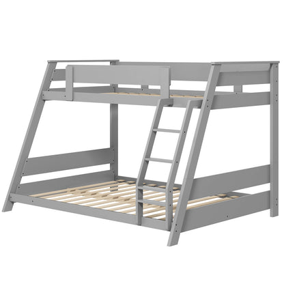 Twin Over Full Low Bunk Bed with Reversible Ladder, Gray Bunk Bed Frame Gray at Gallery Canada