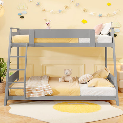 Twin Over Full Low Bunk Bed with Reversible Ladder, Gray Bunk Bed Frame at Gallery Canada