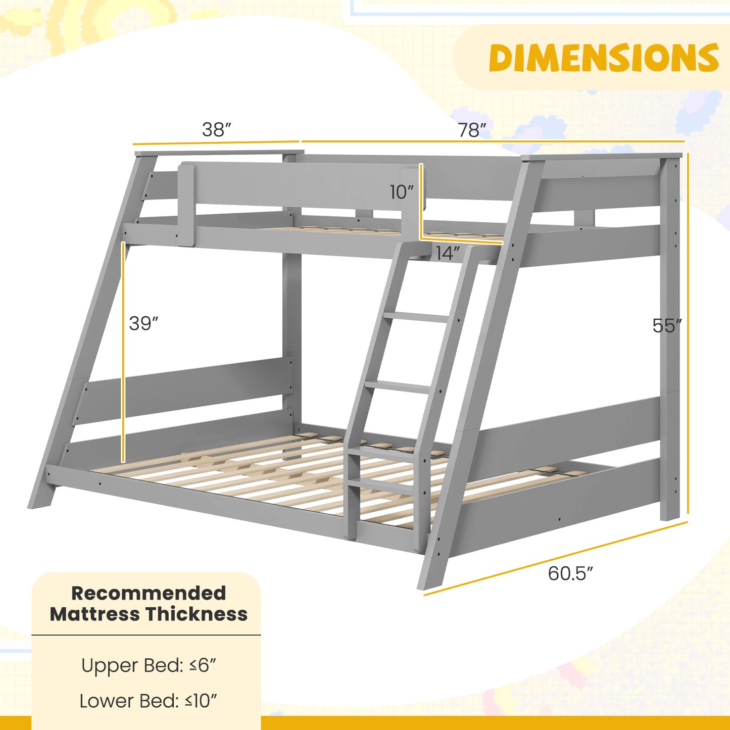 Twin Over Full Low Bunk Bed with Reversible Ladder, Gray Bunk Bed Frame at Gallery Canada