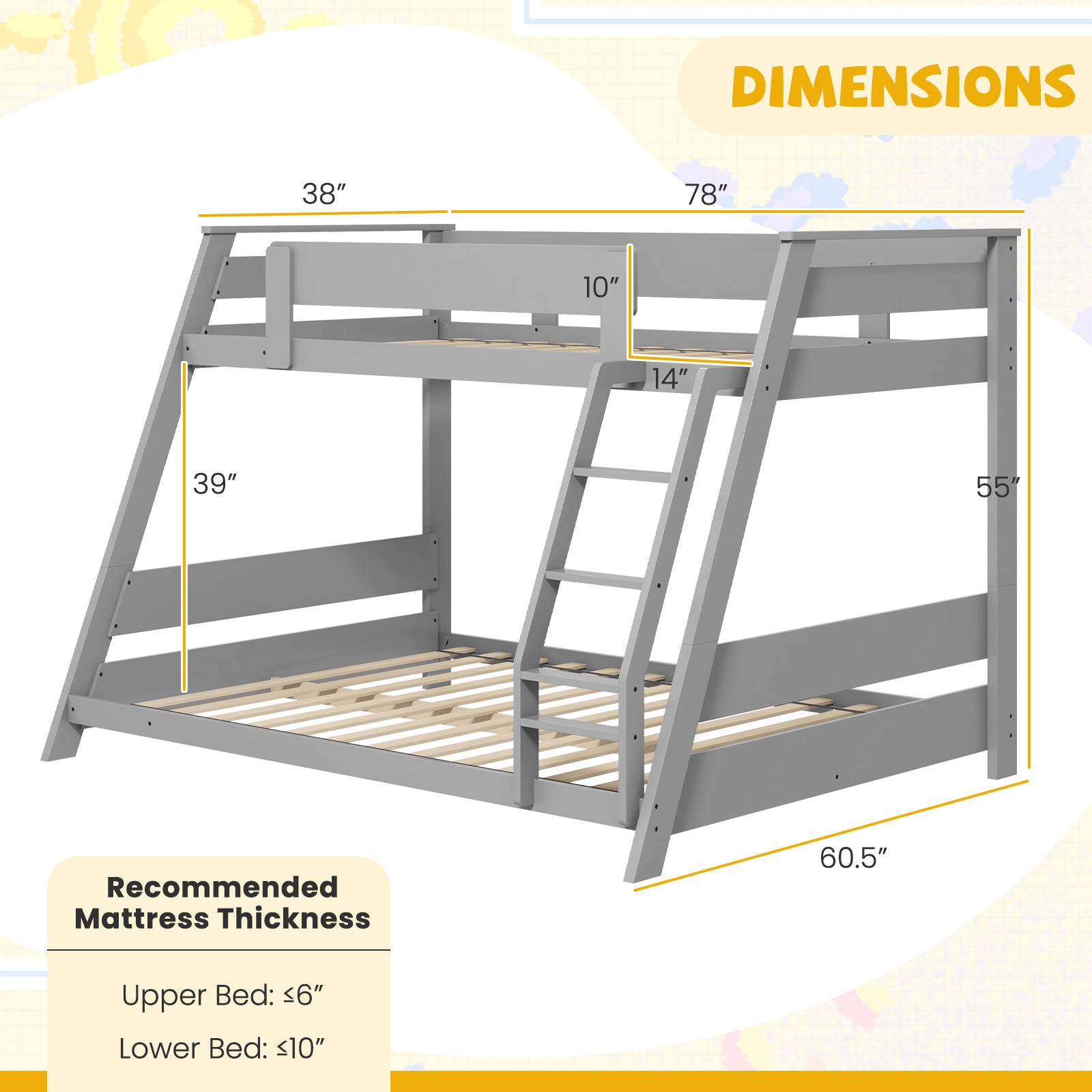 Twin Over Full Low Bunk Bed with Reversible Ladder, Gray Bunk Bed Frame at Gallery Canada