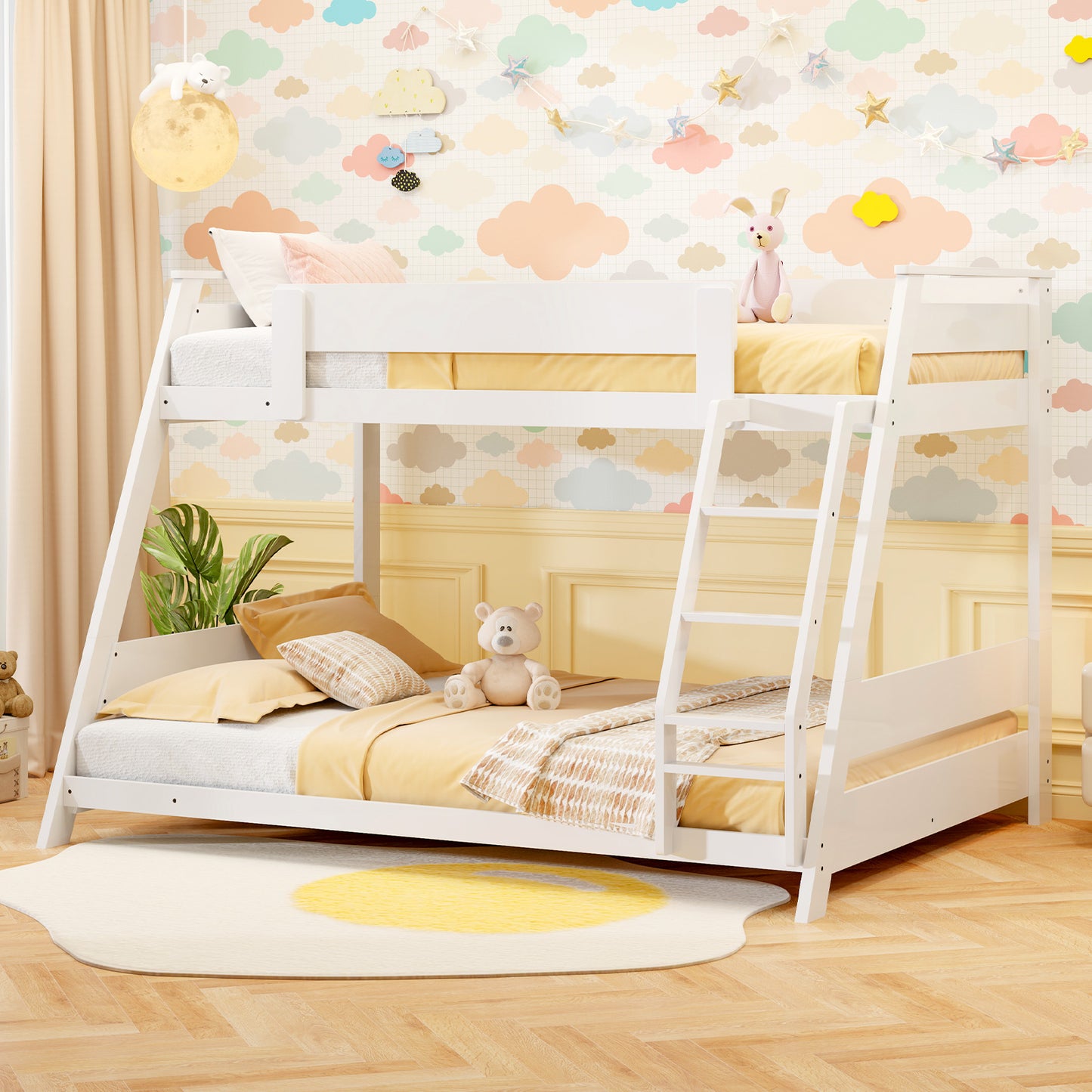 Twin Over Full Low Bunk Bed, Reversible Ladder, White Bunk Bed Frame at Gallery Canada