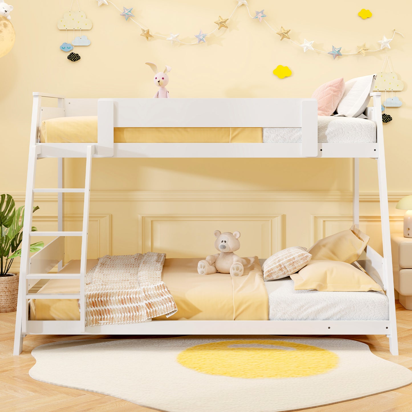 Twin Over Full Low Bunk Bed, Reversible Ladder, White Bunk Bed Frame at Gallery Canada