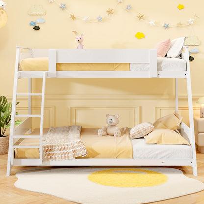 Twin Over Full Low Bunk Bed, Reversible Ladder, White Bunk Bed Frame at Gallery Canada