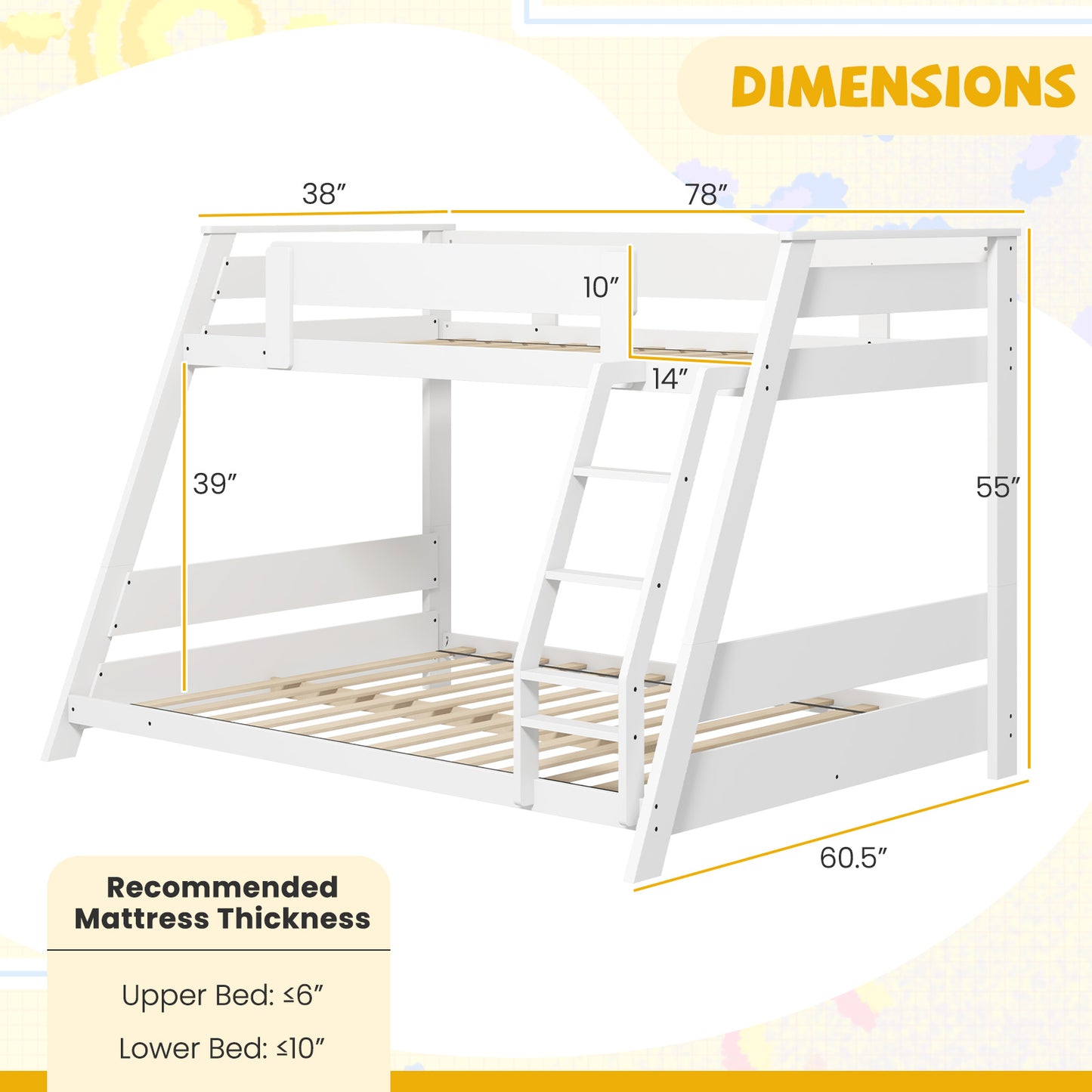 Twin Over Full Low Bunk Bed, Reversible Ladder, White Bunk Bed Frame at Gallery Canada