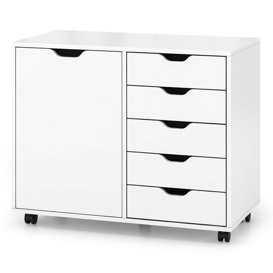 5-Drawer Dresser Chest, Mobile Storage Cabinet With Door, White Cabinets & Chests White at Gallery Canada