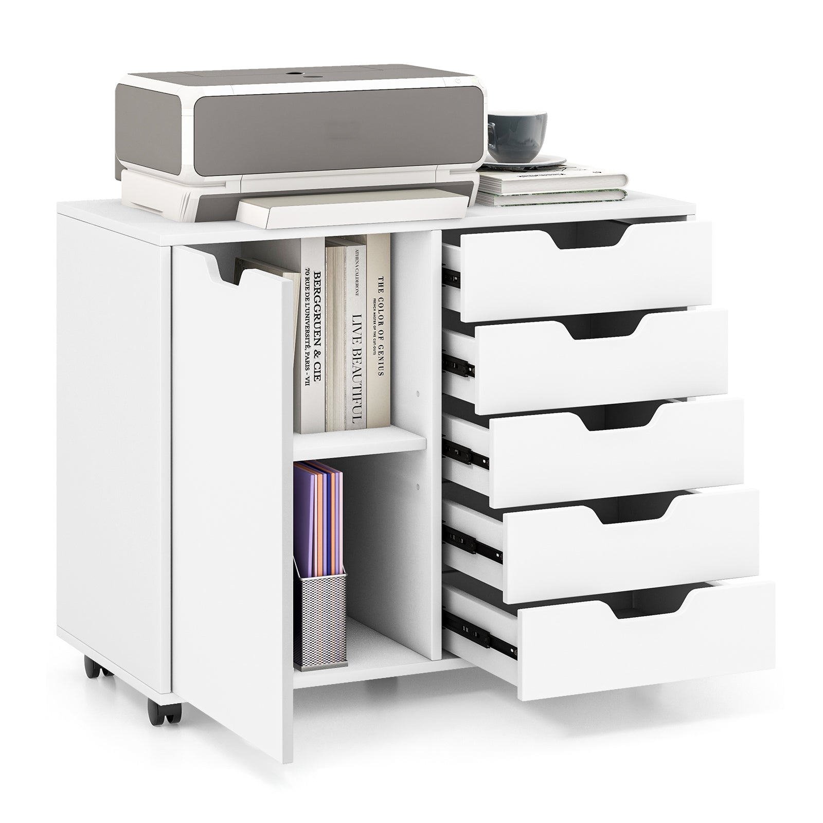 5-Drawer Dresser Chest, Mobile Storage Cabinet With Door, White Cabinets & Chests at Gallery Canada
