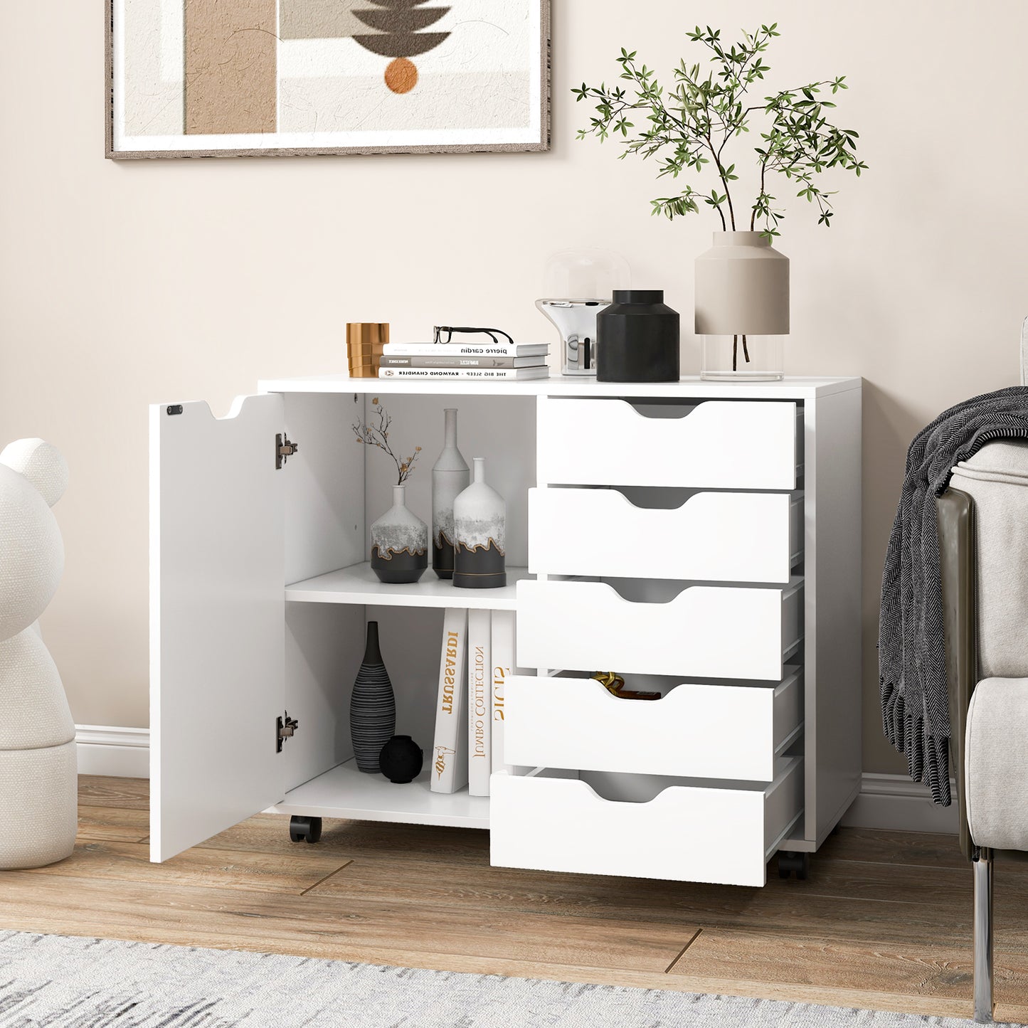 5-Drawer Dresser Chest, Mobile Storage Cabinet With Door, White Cabinets & Chests at Gallery Canada