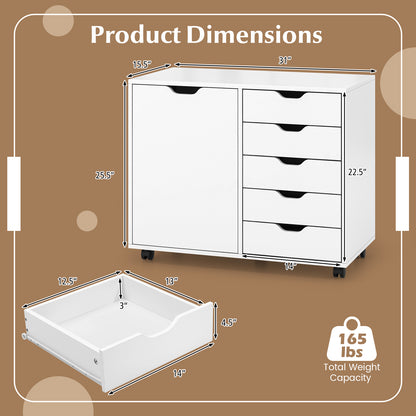 5-Drawer Dresser Chest, Mobile Storage Cabinet With Door, White Cabinets & Chests at Gallery Canada