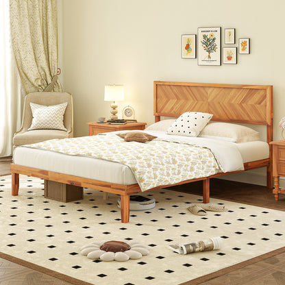 Twin/Full/Queen Size Bed Frame with Headboard and Storage Space-Queen Size, Natural Simple Bed Frame at Gallery Canada