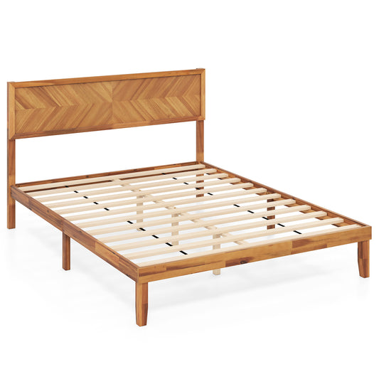 Queen Size Bed Frame With Headboard, Storage, Natural