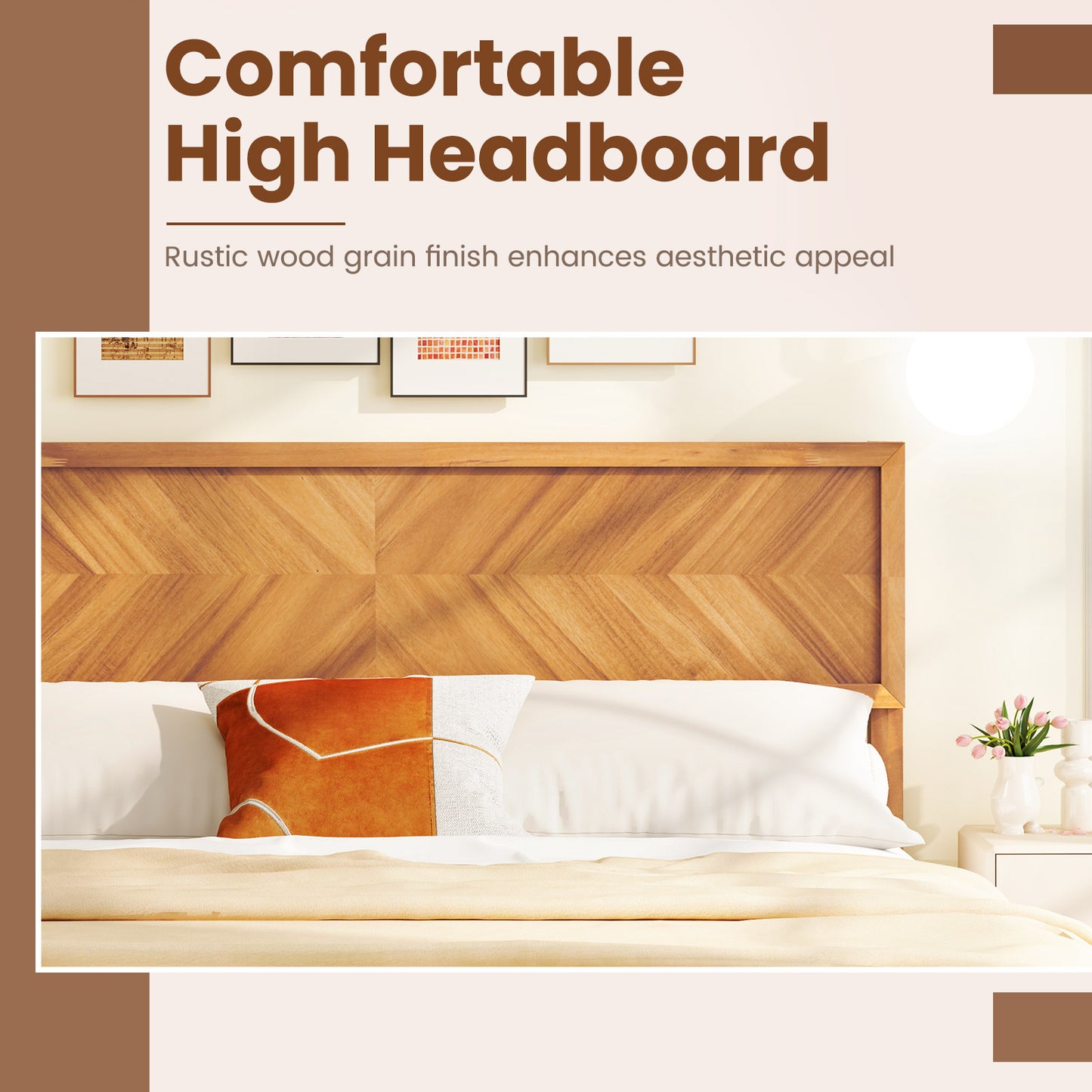 Twin/Full/Queen Size Bed Frame with Headboard and Storage Space-Queen Size, Natural Simple Bed Frame at Gallery Canada