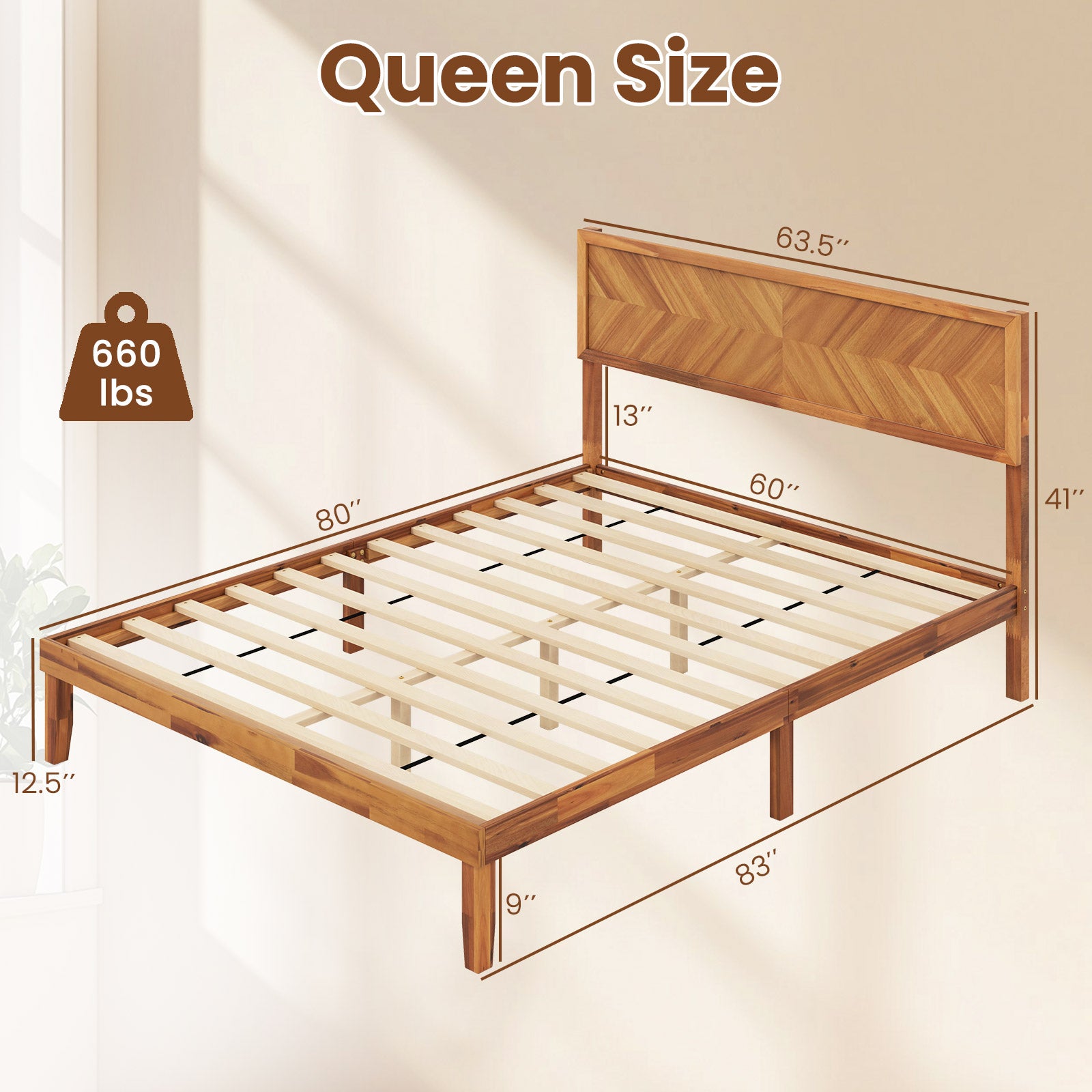 Twin/Full/Queen Size Bed Frame with Headboard and Storage Space-Queen Size, Natural Simple Bed Frame at Gallery Canada
