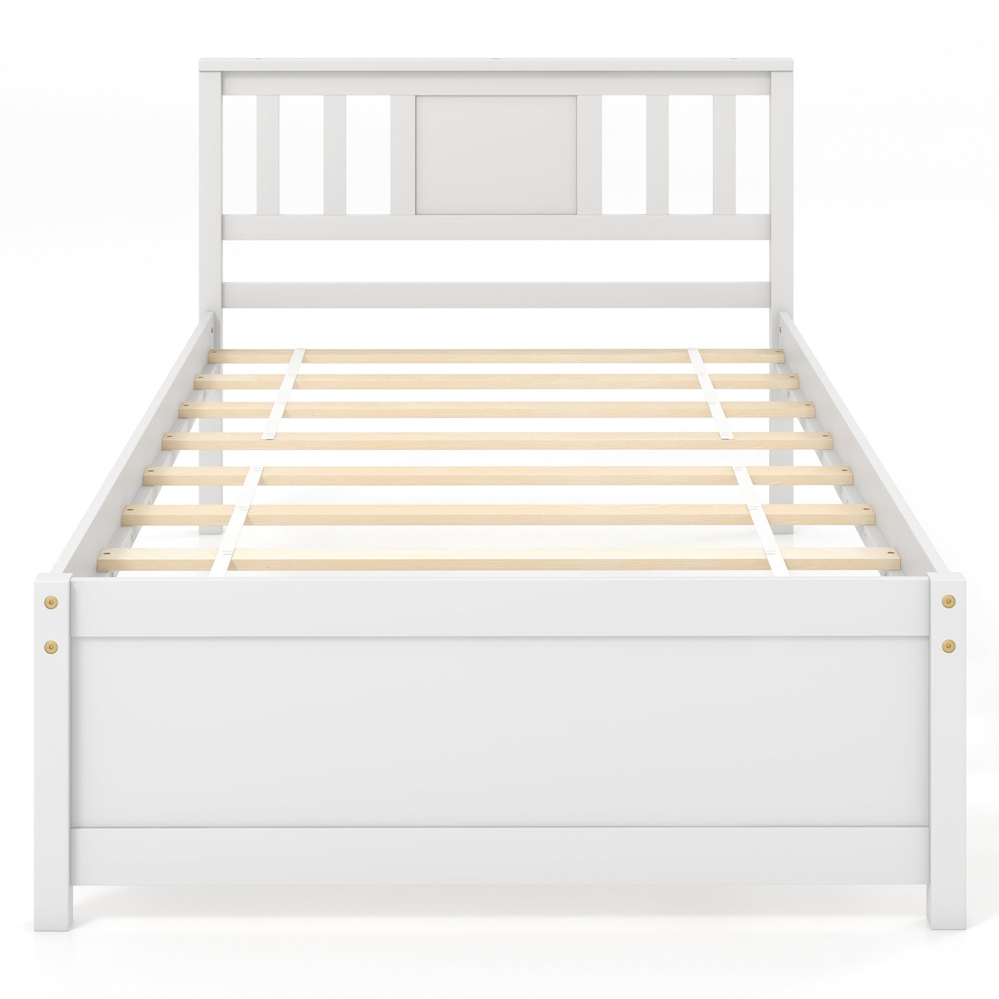 Wooden Platform Bed With Headboard, Wood Slat Support, Twin Size, White Simple Bed Frame at Gallery Canada