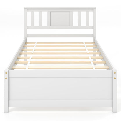 Wooden Platform Bed With Headboard, Wood Slat Support, Twin Size, White Simple Bed Frame at Gallery Canada