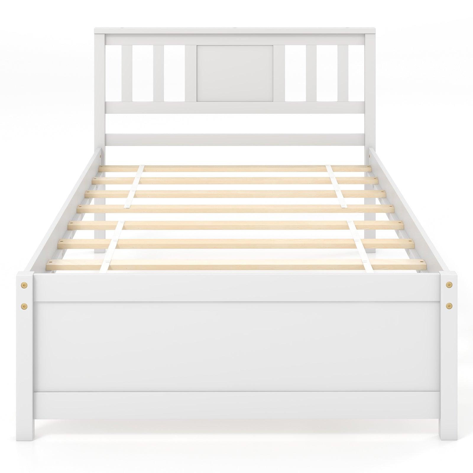 Wooden Platform Bed with Headboard and Wood Slat Support White-Twin Size, White Simple Bed Frame at Gallery Canada
