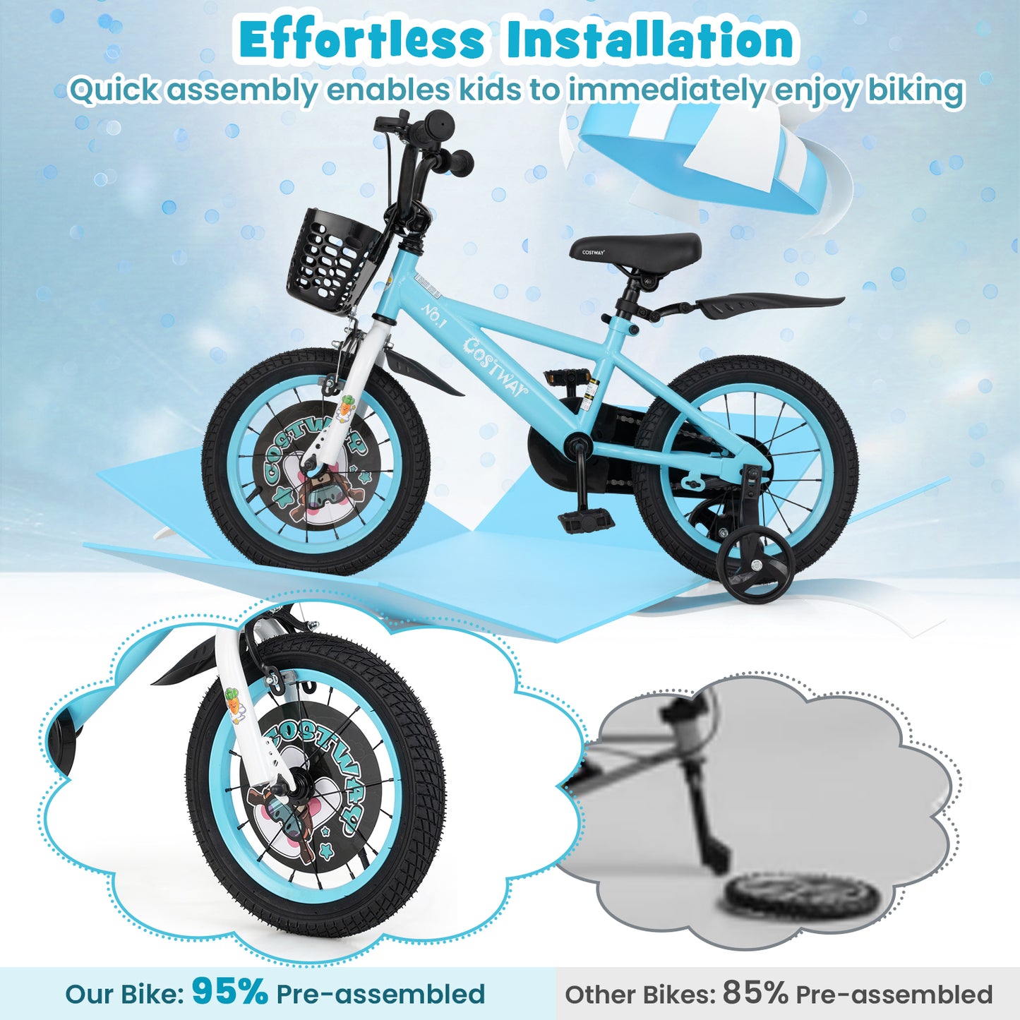 14 Inch Kids Bike with Adjustable Handlebar and Saddle for 3-5 Years Old-14 inches, Blue Kids Bike at Gallery Canada