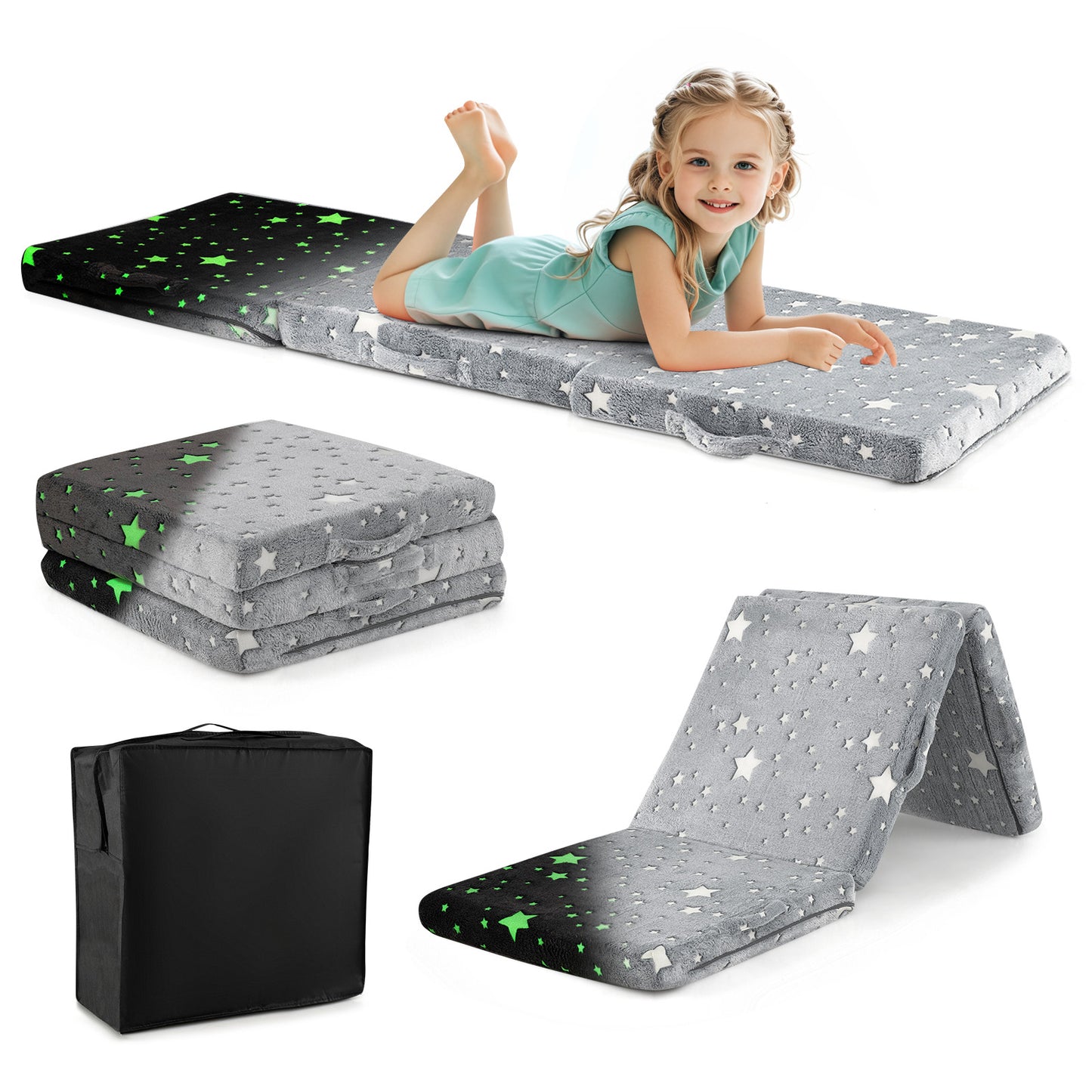 Matelas de sol pliable, Enfants, Housse en flanelle lavable, Gris foncé