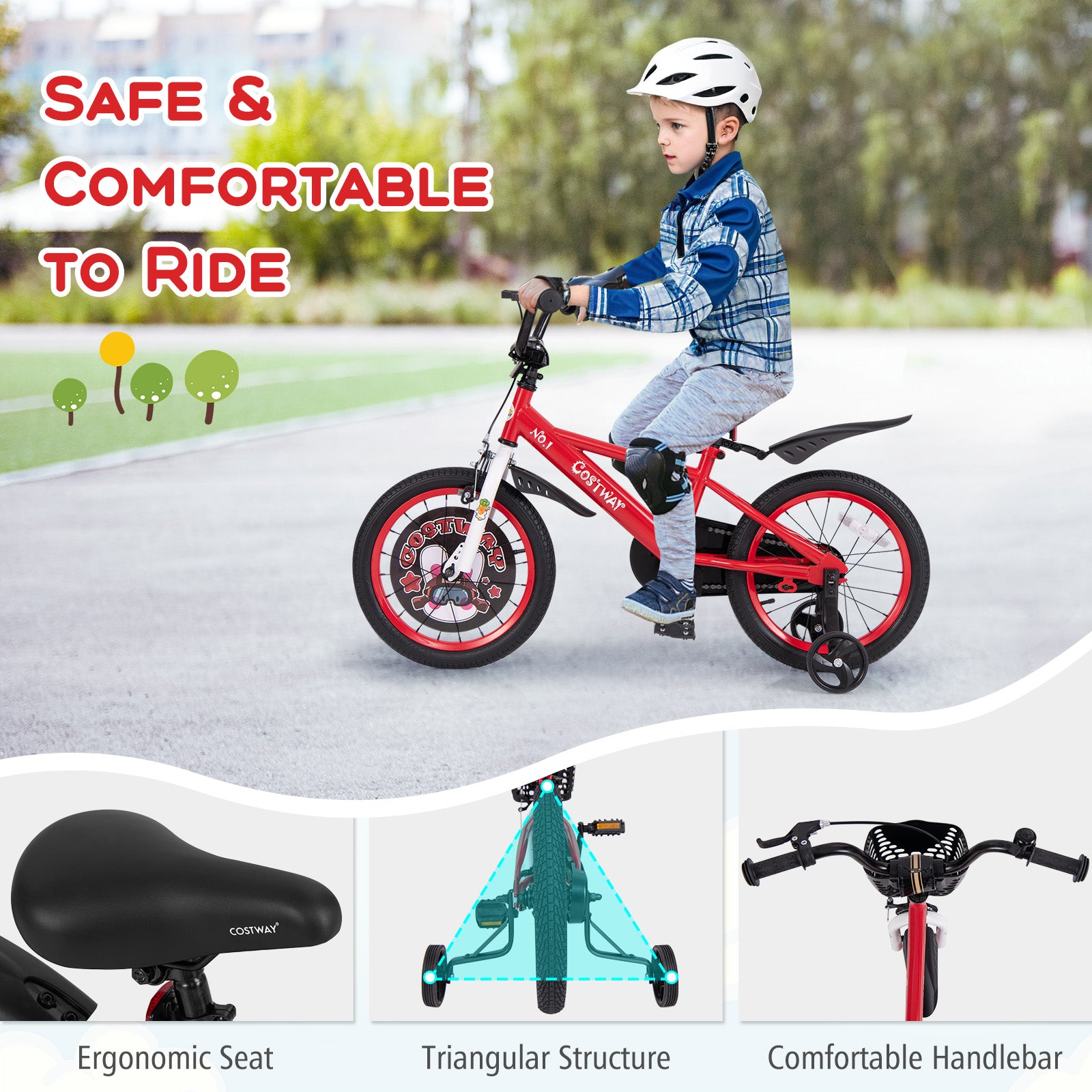 16 Inch Kids Bike Adjustable with Storage Basket and Double Brake for 4-8 Years Old-16 inches, Red Kids Bike at Gallery Canada