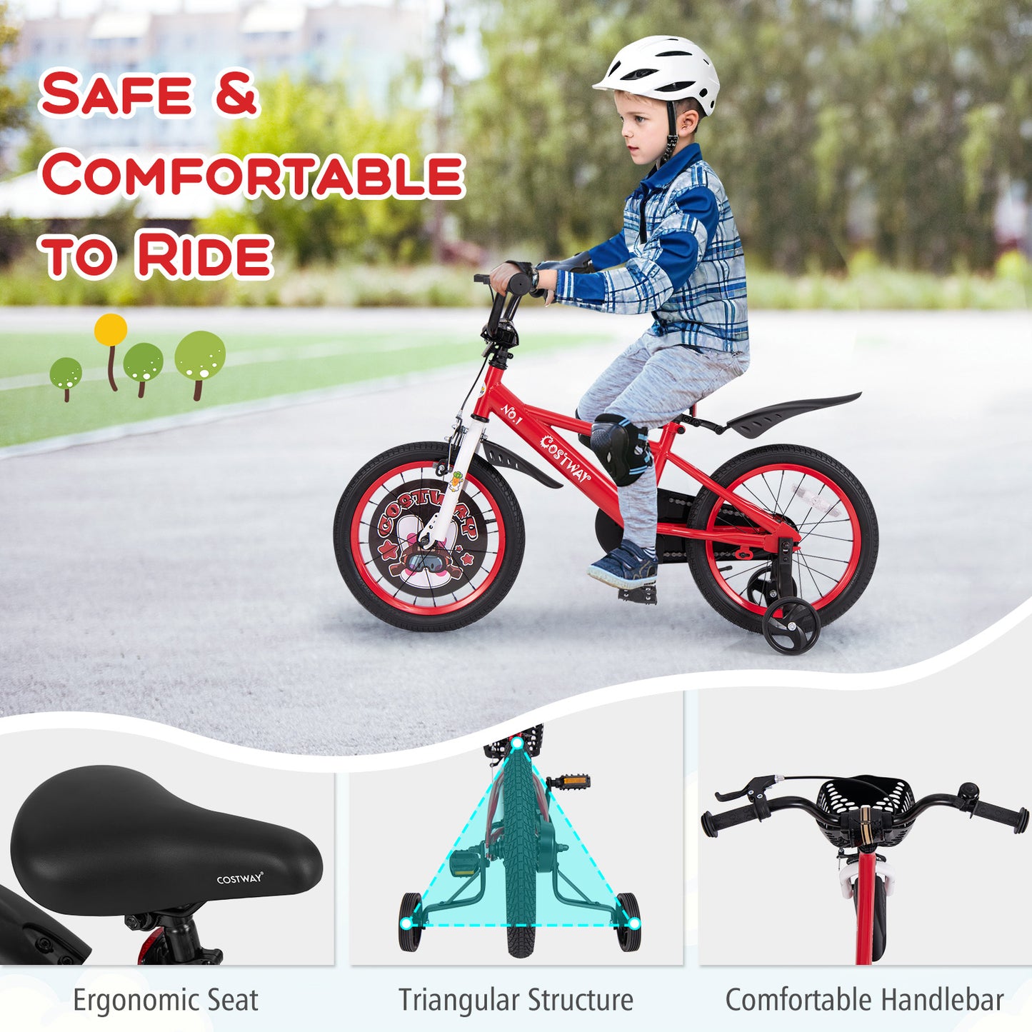 16 Inch Kids Bike Adjustable with Storage Basket and Double Brake for 4-8 Years Old-16 inches, Red Kids Bike at Gallery Canada