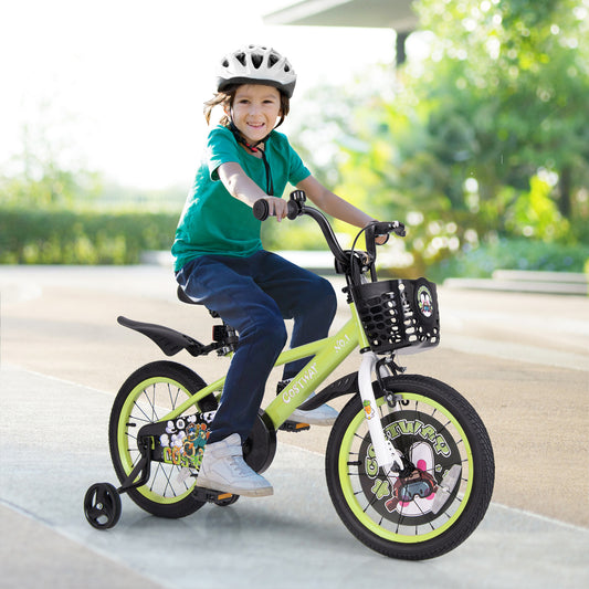 16 Inch Kids Bike Adjustable with Detachable Training Wheels for 4-8 Years Old-16 inches, Green Kids Bike Green at Gallery Canada