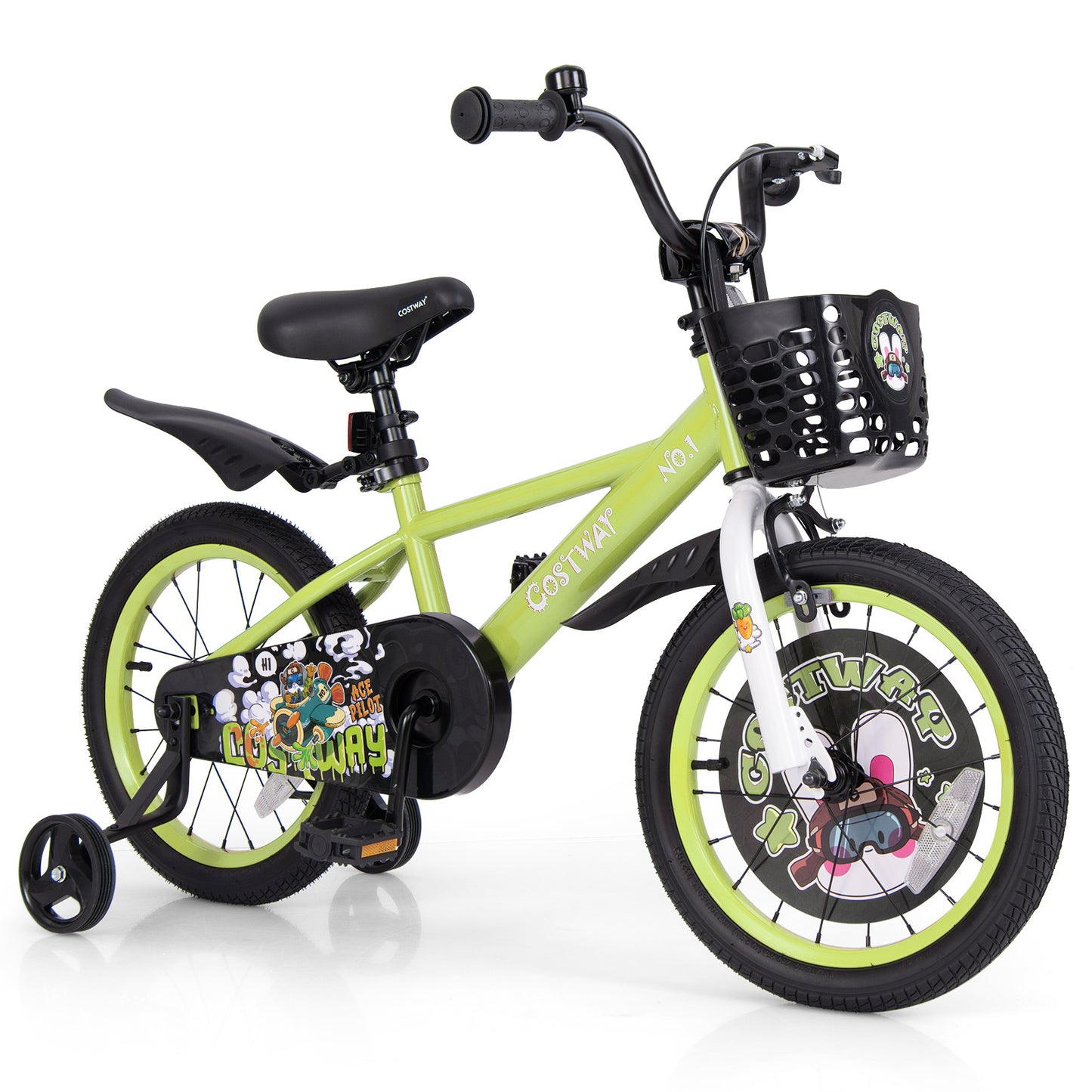 16 Inch Kids Bike Adjustable with Detachable Training Wheels for 4-8 Years Old-16 inches, Green Kids Bike Green at Gallery Canada