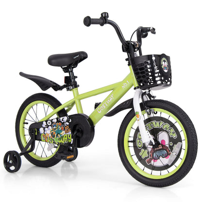 Vélo pour enfants 16 pouces, réglable, roues stabilisatrices, 4-8 ans, vert