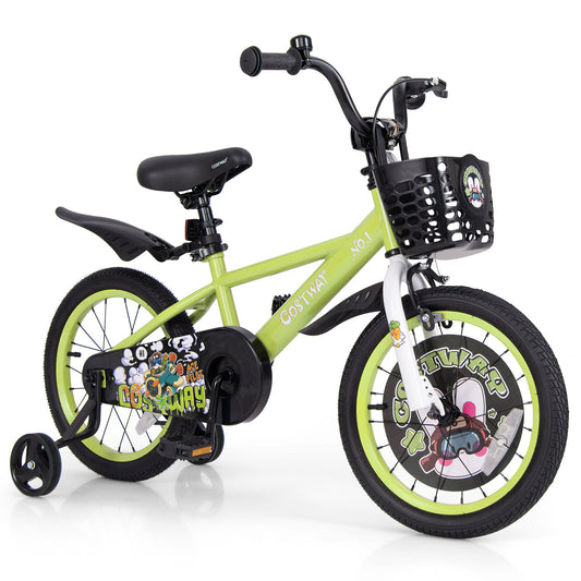 16 Inch Kids Bike, Adjustable, Training Wheels, 4-8 Years, Green Kids Bike Green at Gallery Canada