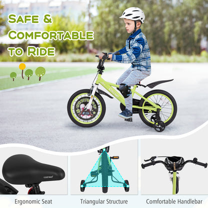 16 Inch Kids Bike Adjustable with Detachable Training Wheels for 4-8 Years Old-16 inches, Green Kids Bike at Gallery Canada