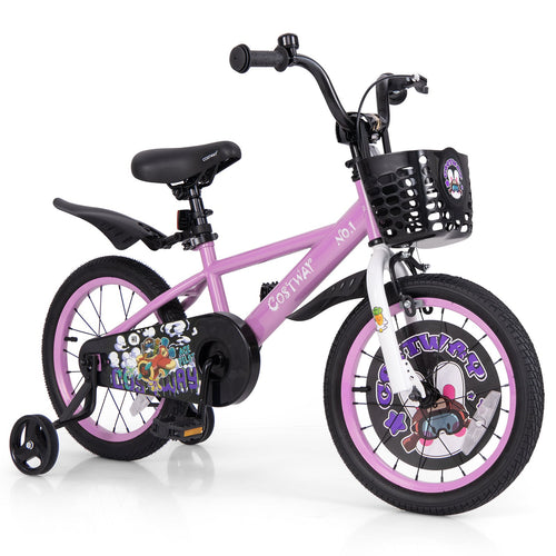 16 Inch Kids Bike, 4-8 Years, Adjustable Handlebar, Purple