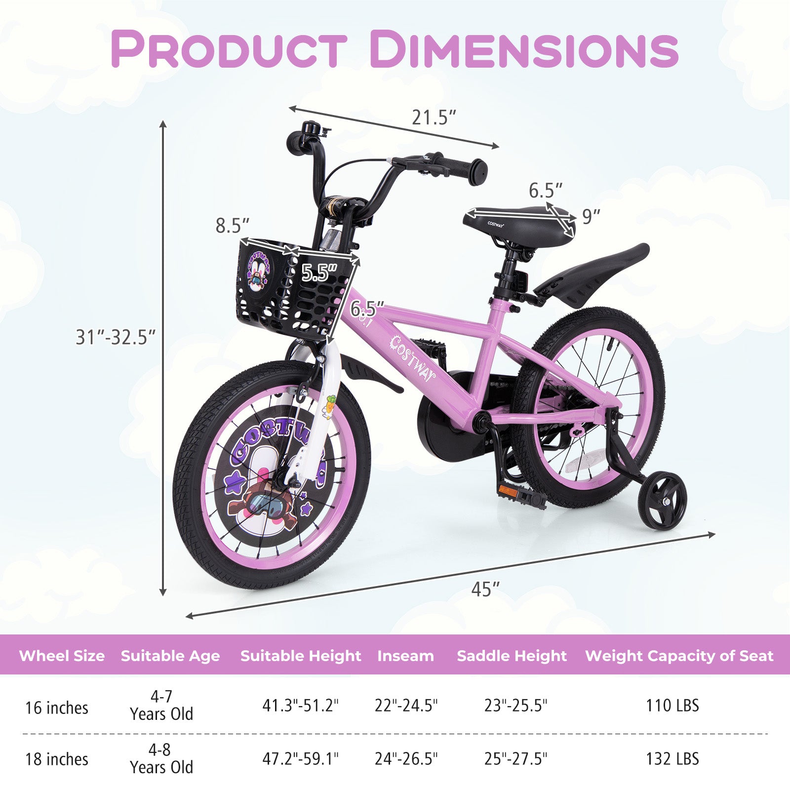 16 Inch Kids Bike for 4-8 Years Old Sport Bicycle with Adjustable Handlebar and Saddle-16 inches, Purple Kids Bike at Gallery Canada