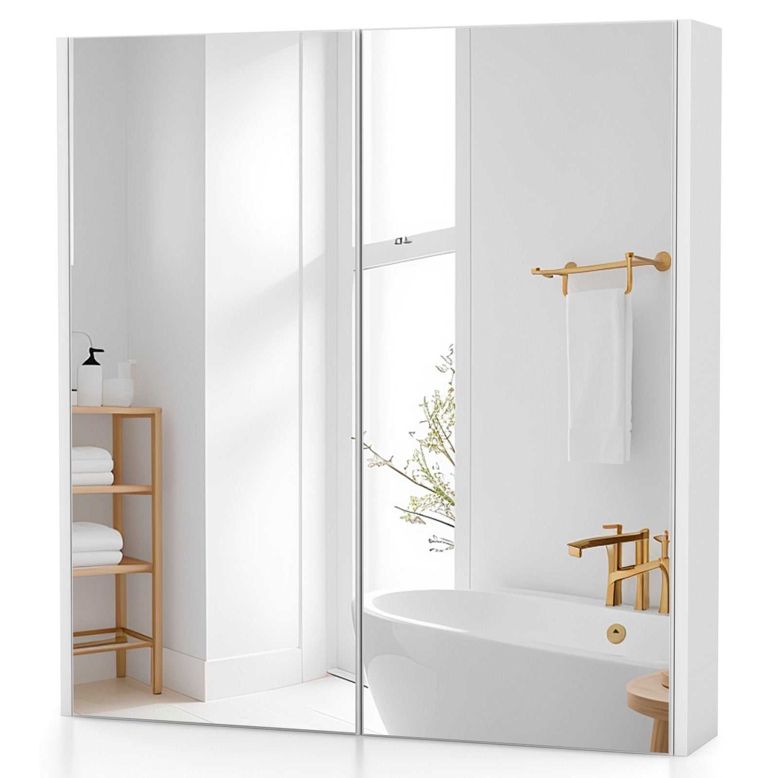 Double Door Bathroom Wall Cabinet with Mirror and Adjustable Shelf, White Wall Cabinets at Gallery Canada