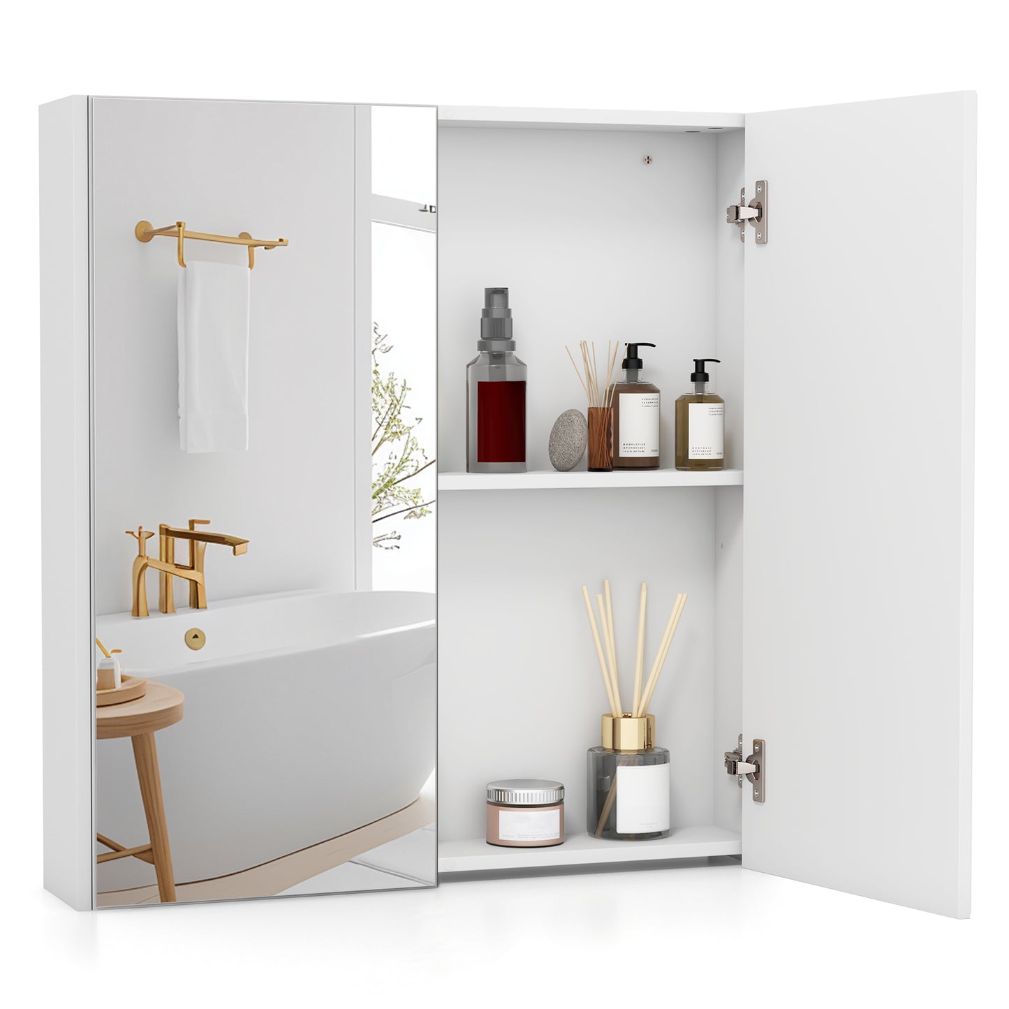 Double Door Bathroom Wall Cabinet with Mirror and Adjustable Shelf, White Wall Cabinets at Gallery Canada