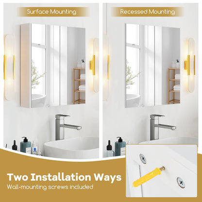 Double Door Bathroom Wall Cabinet with Mirror and Adjustable Shelf, White Wall Cabinets at Gallery Canada