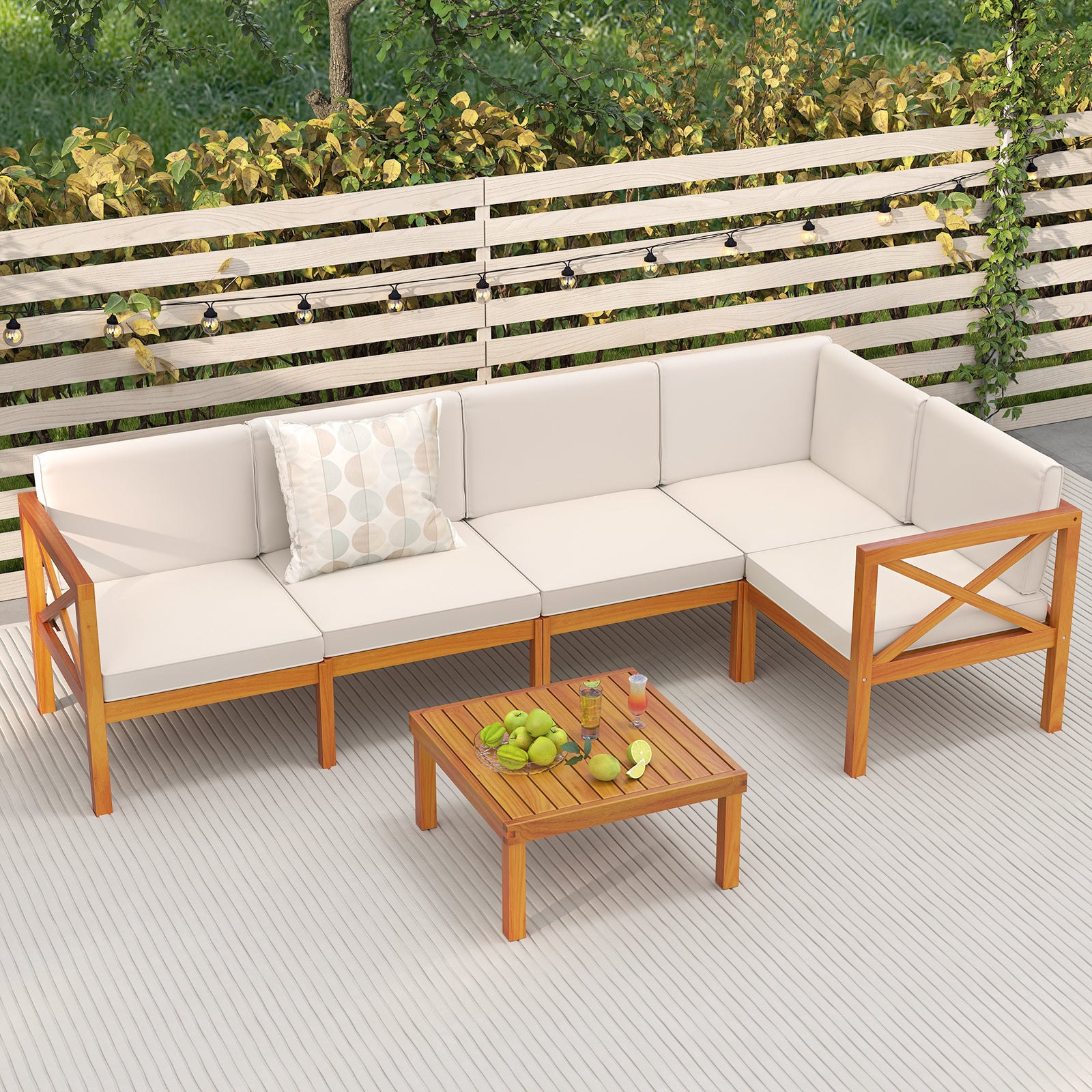 Outdoor 6 Pieces Acacia Wood Patio Sectional Furniture Set, Off White Outdoor Sectionals at Gallery Canada