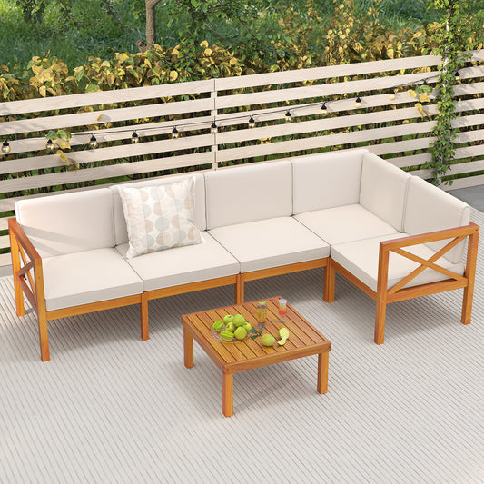 Outdoor 6 Pieces Acacia Wood Patio Sectional Furniture Set, Off White Outdoor Sectionals Off White at Gallery Canada