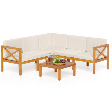 Outdoor 6 Pieces Acacia Wood Patio Sectional Furniture Set, Off White Outdoor Sectionals Off White at Gallery Canada