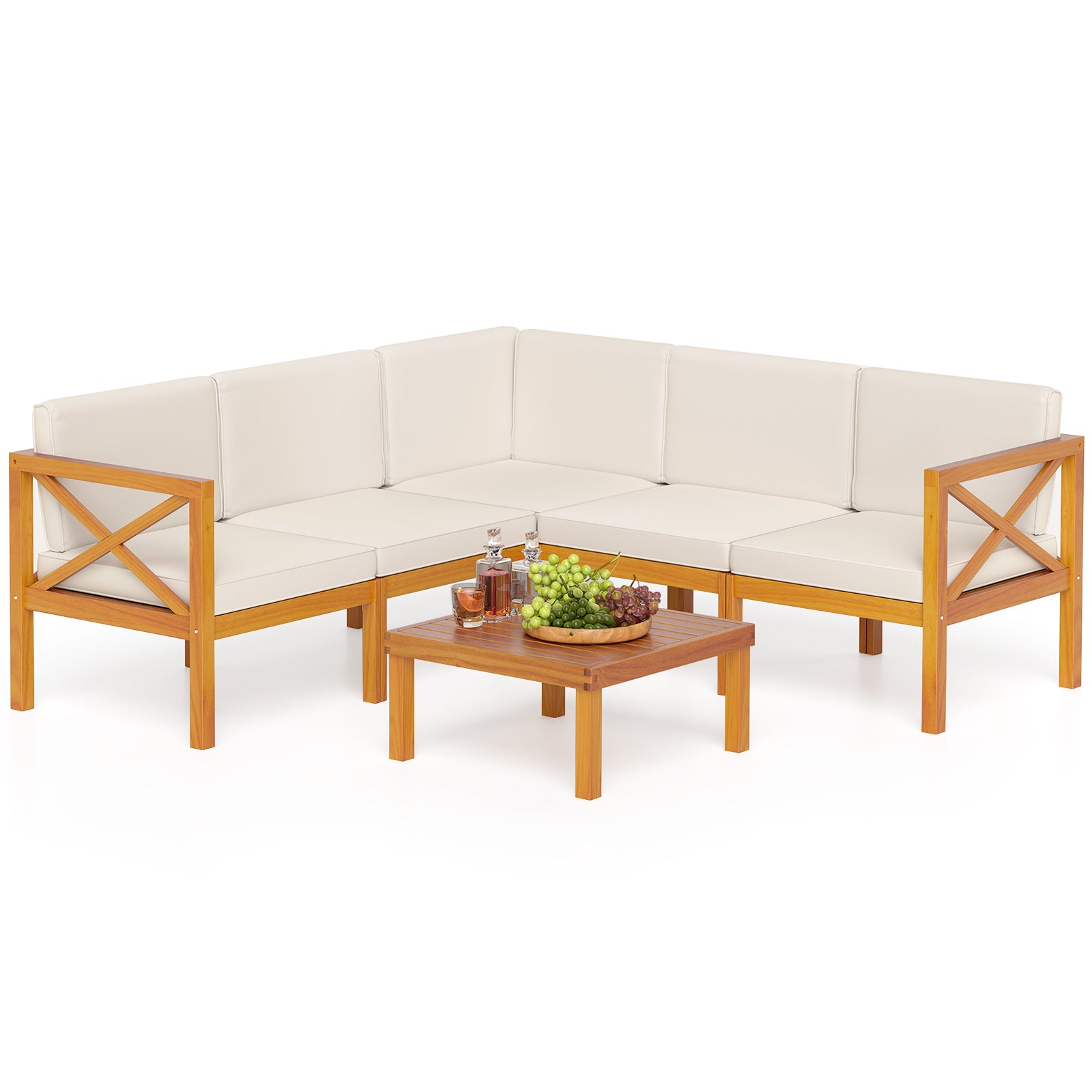 6-Piece Acacia Wood Patio Sectional Set, Off White Outdoor Sectionals at Gallery Canada