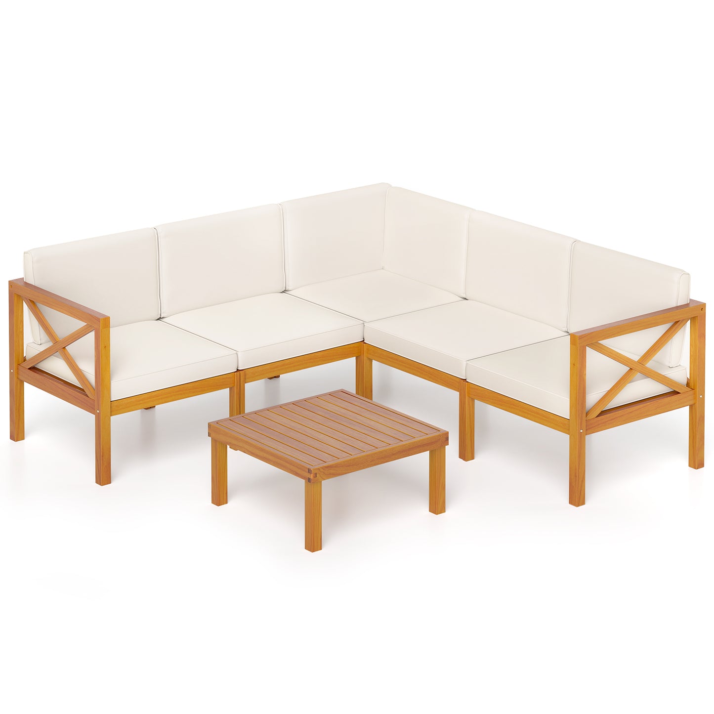 Outdoor 6 Pieces Acacia Wood Patio Sectional Furniture Set, Off White Outdoor Sectionals at Gallery Canada